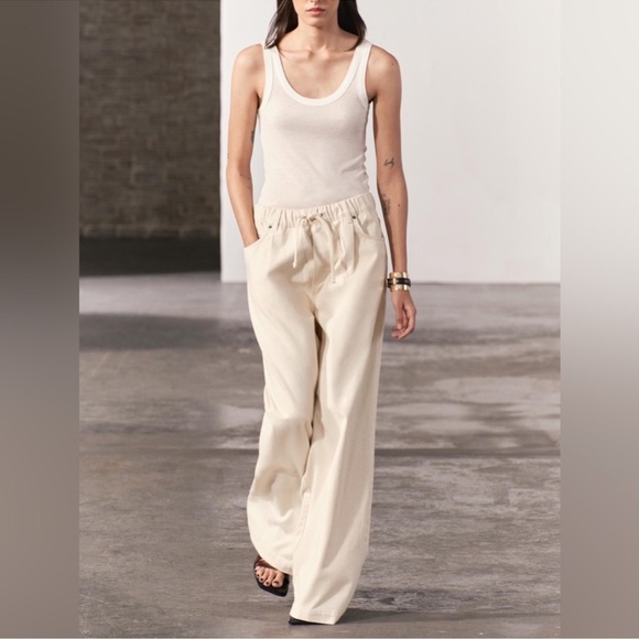 Zara Pants - Women's Cream Wide-Leg Pants